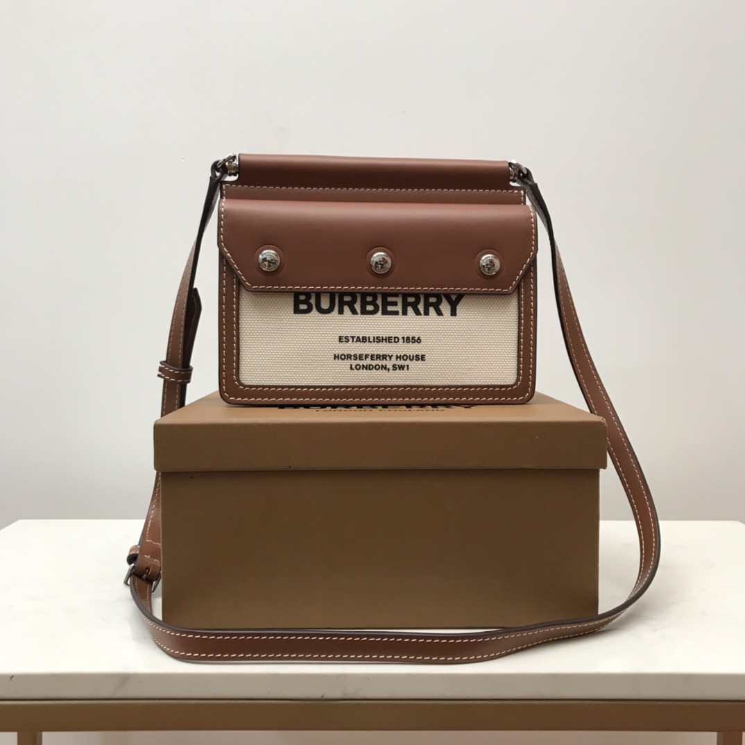Burberry Mini Horseferry Print Title Bag With Pocket Detail Malt Brown For Women, Women’s Bags 7.5in/19cm 80146111