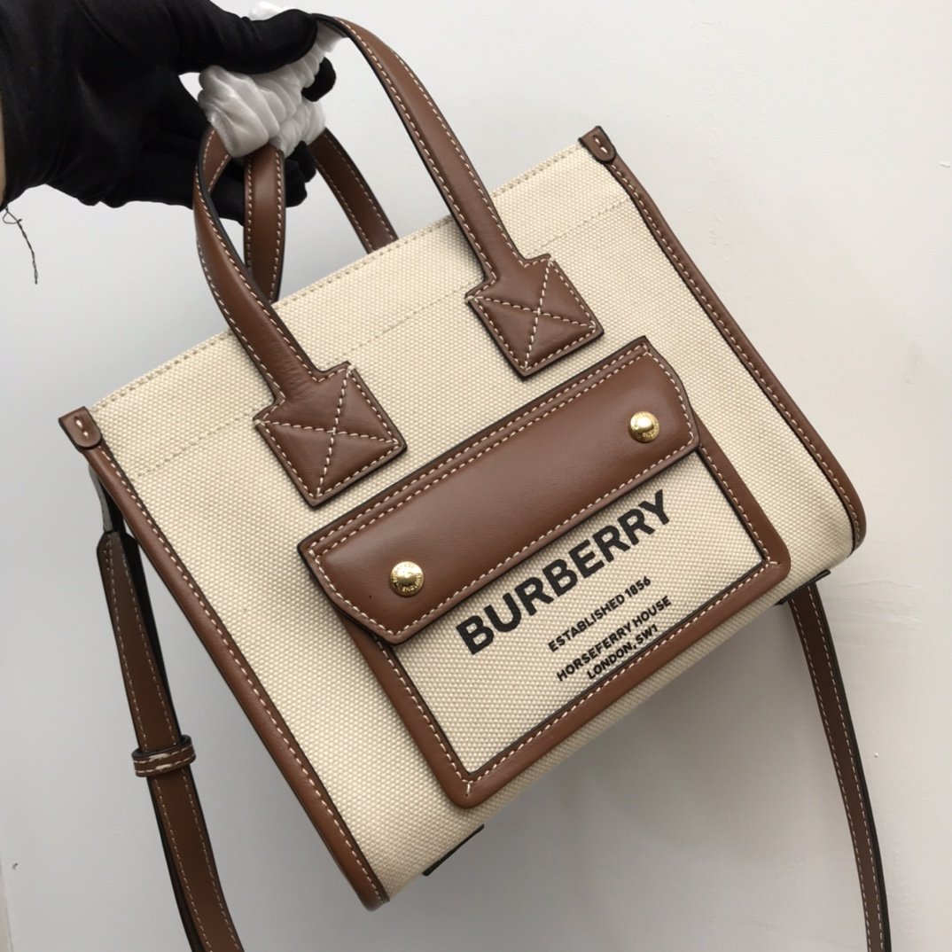 Burberry Mini Two-tone Canvas And Freya Tote For Women, Women’s Bags 9.1in/23cm 80441431
