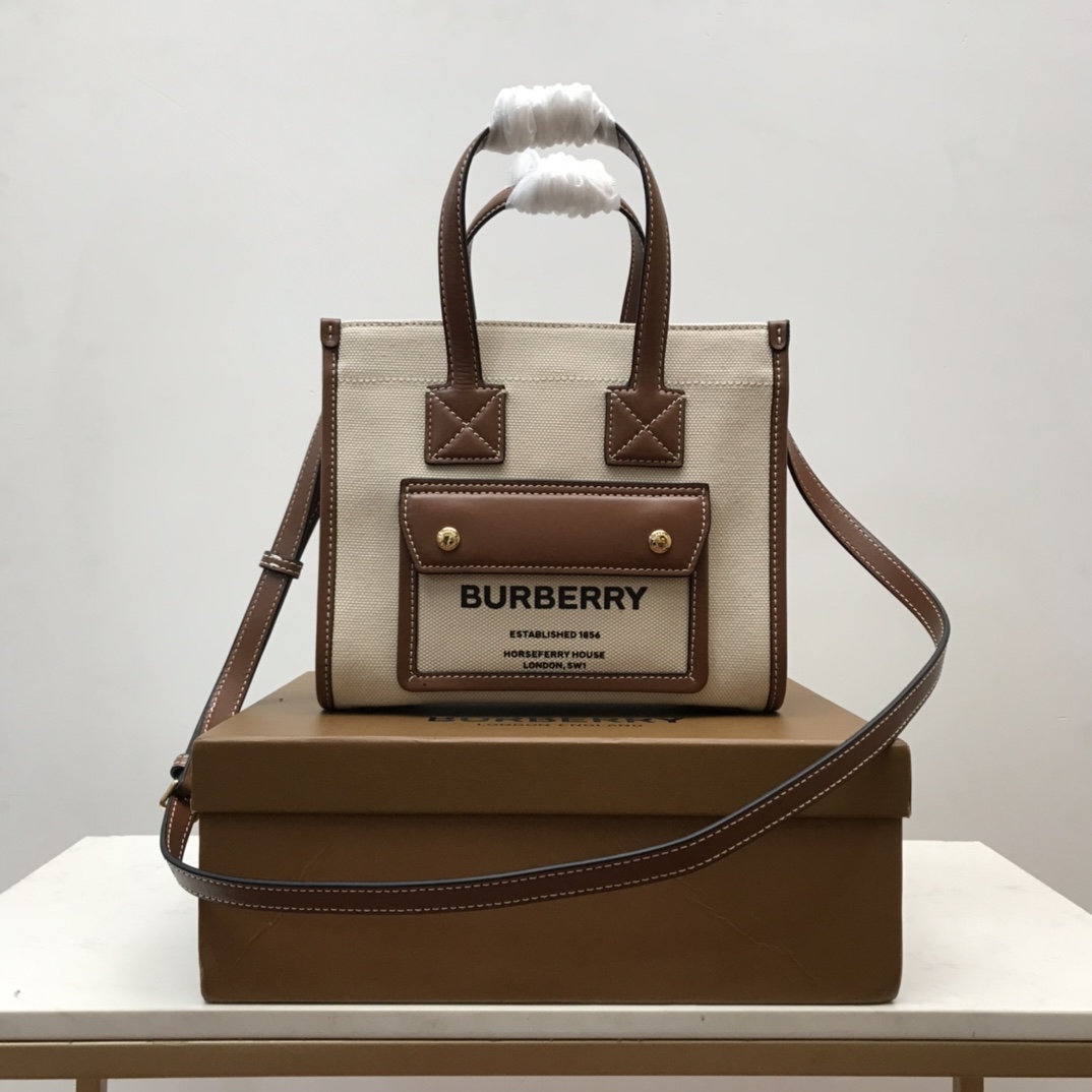 Burberry Mini Two-tone Canvas And Freya Tote For Women, Women’s Bags 9.1in/23cm 80441431