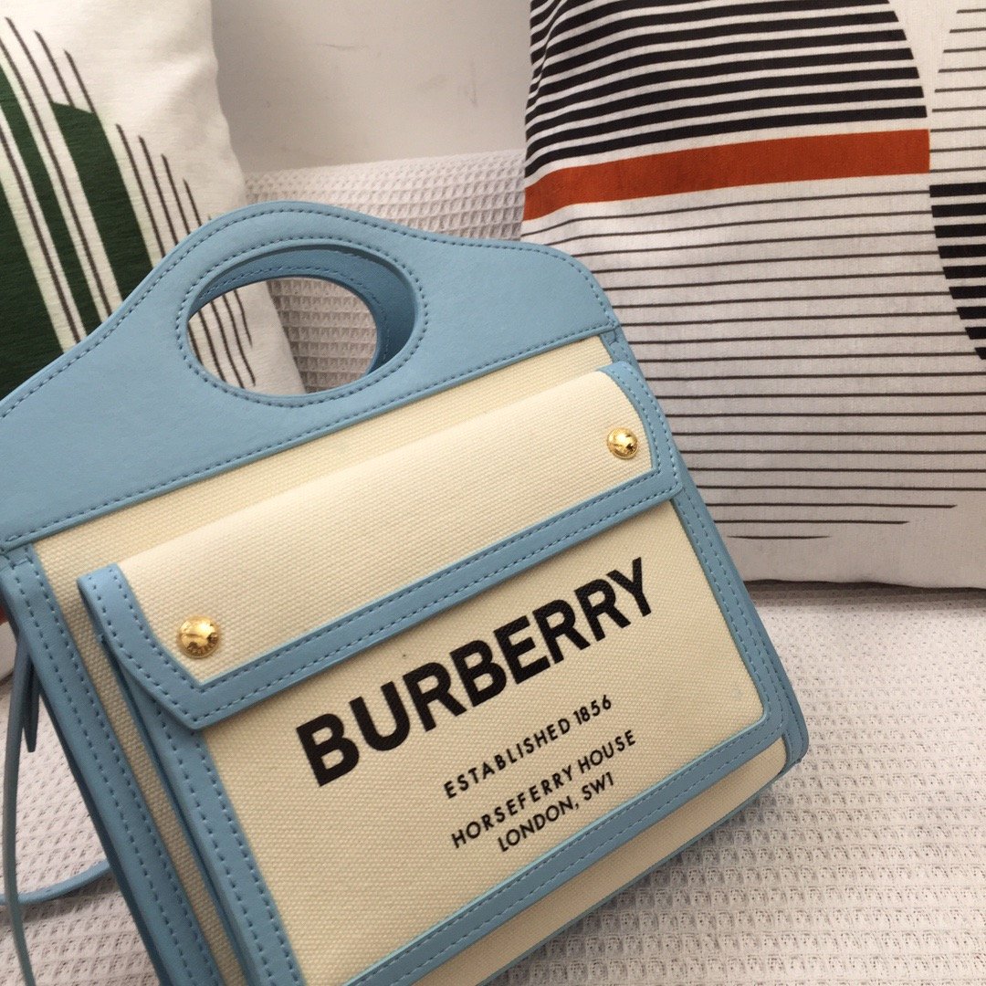 Burberry Mini Two-tone Canvas And Pocket Bag Blue For Women, Women’s Bags 10.4in/26.5cm 80434931