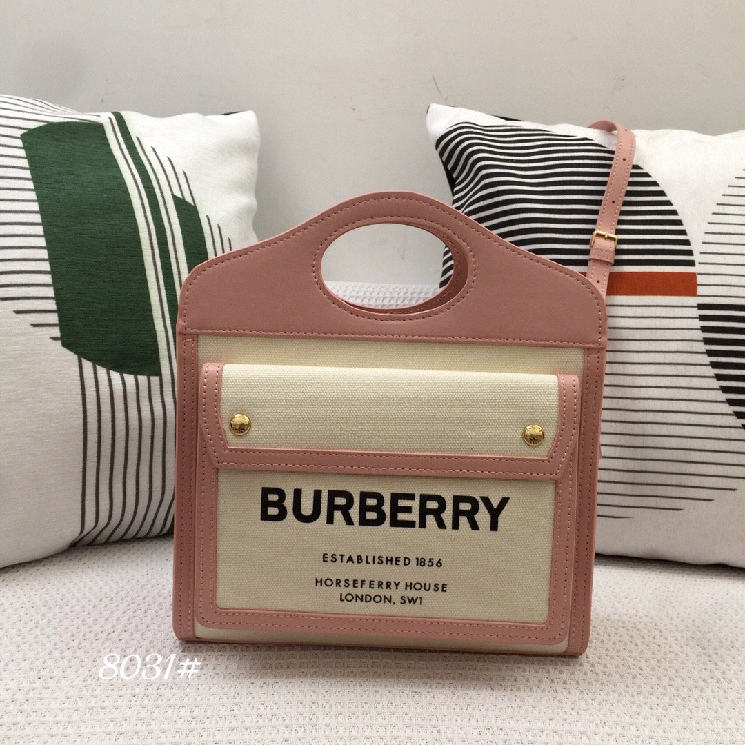 Burberry Mini Two-tone Canvas And Pocket Bag Pink For Women, Women’s Bags 10.4in/26.5cm