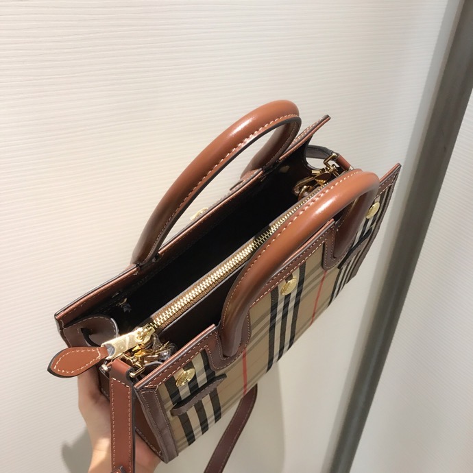 Burberry Mini Vintage Check Two-handle Title Bag Archive Beige For Women, Women’s Bags 10.2in/26cm 80252671