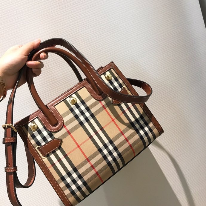 Burberry Mini Vintage Check Two-handle Title Bag Archive Beige For Women, Women’s Bags 10.2in/26cm 80252671