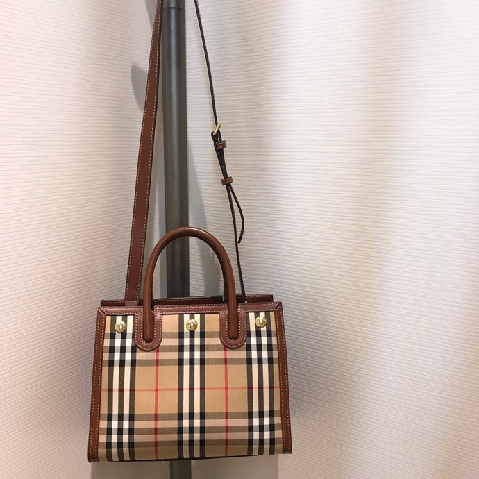 Burberry Mini Vintage Check Two-handle Title Bag Archive Beige For Women, Women’s Bags 10.2in/26cm 80252671