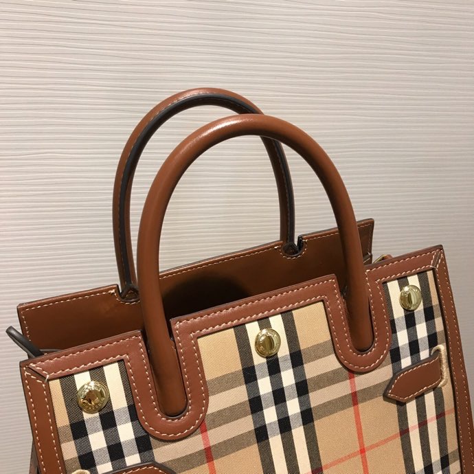 Burberry Mini Vintage Check Two-handle Title Bag Archive Beige For Women, Women’s Bags 10.2in/26cm 80252671