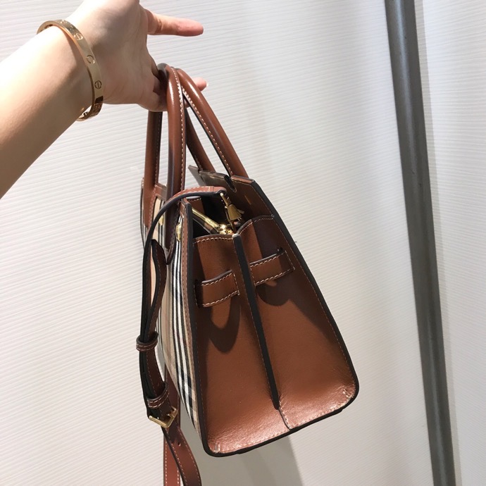 Burberry Mini Vintage Check Two-handle Title Bag Archive Beige For Women, Women’s Bags 10.2in/26cm 80252671