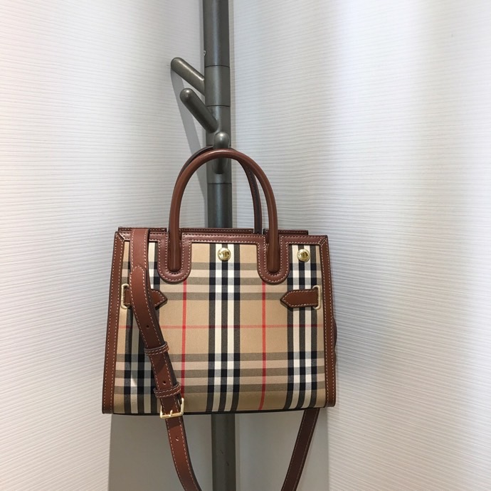 Burberry Mini Vintage Check Two-handle Title Bag Archive Beige For Women, Women’s Bags 10.2in/26cm 80252671