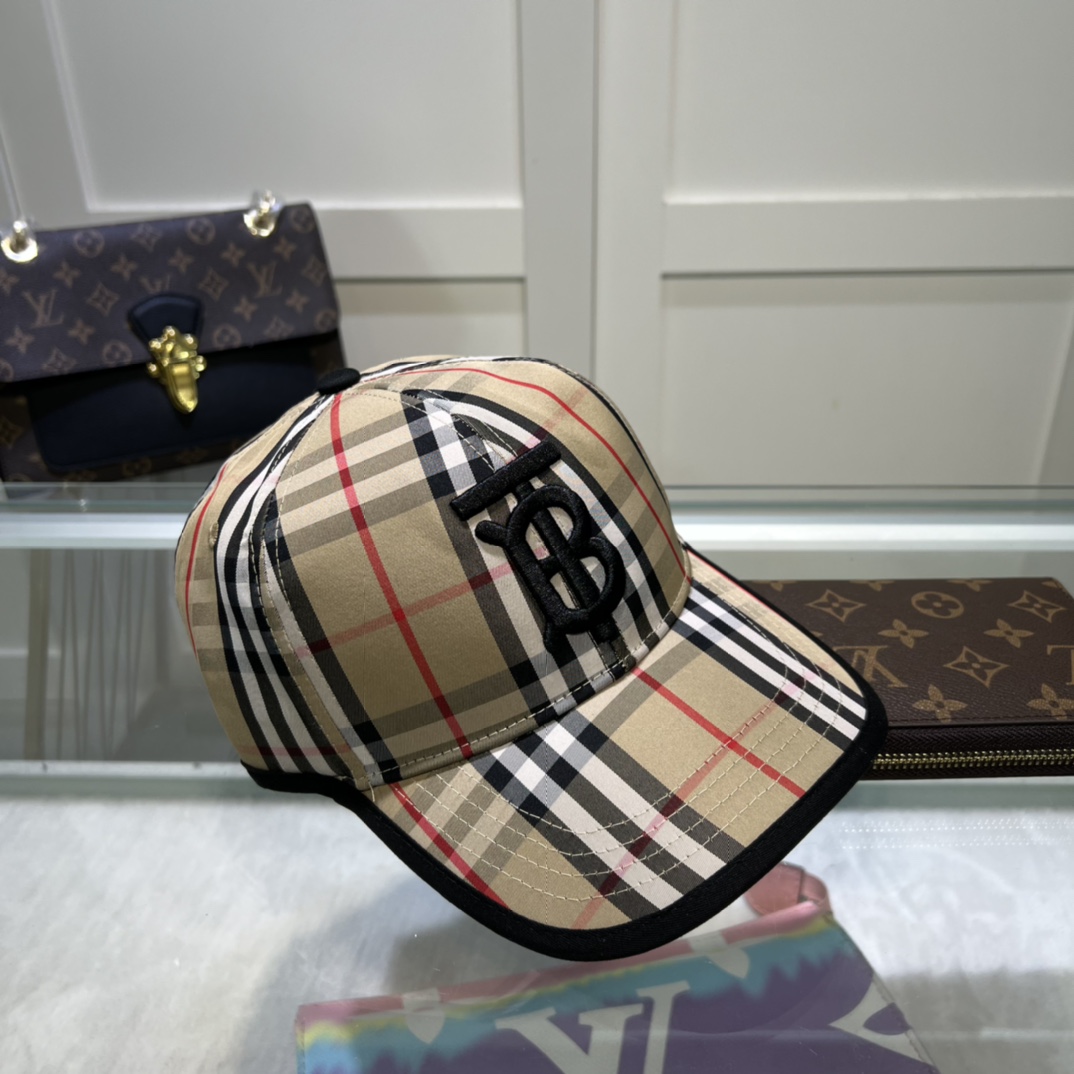 Burberry Monogram Motif Icon Stripe Cotton Baseball Cap Beige