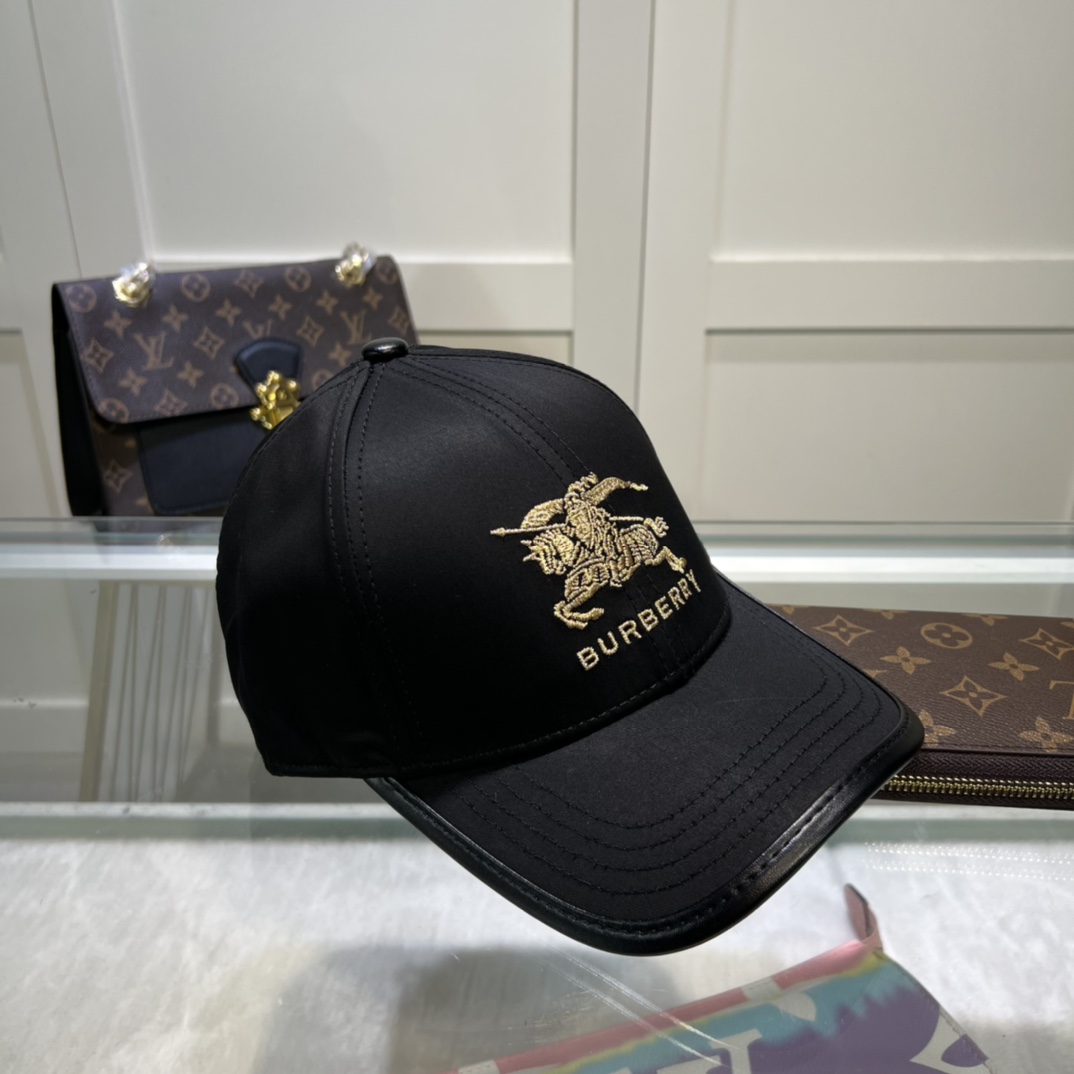 Burberry Monogram Motif Icon Stripe Cotton Baseball Cap Black
