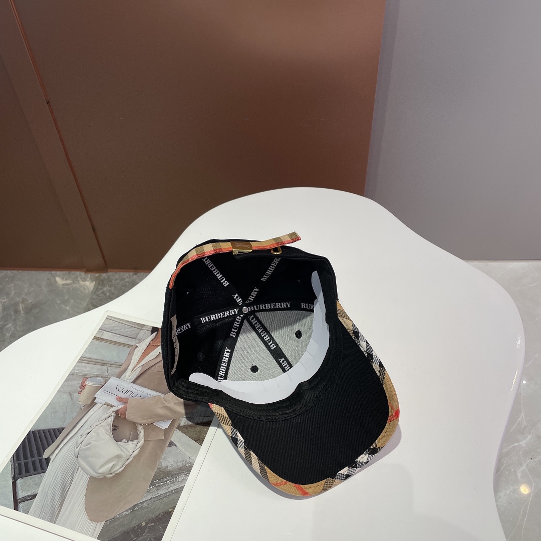 Burberry Monogram Motif Icon Stripe Cotton Baseball Cap Black