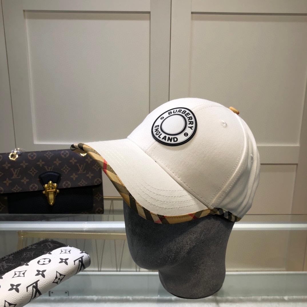 Burberry Monogram Motif Icon Stripe Cotton Baseball Cap White