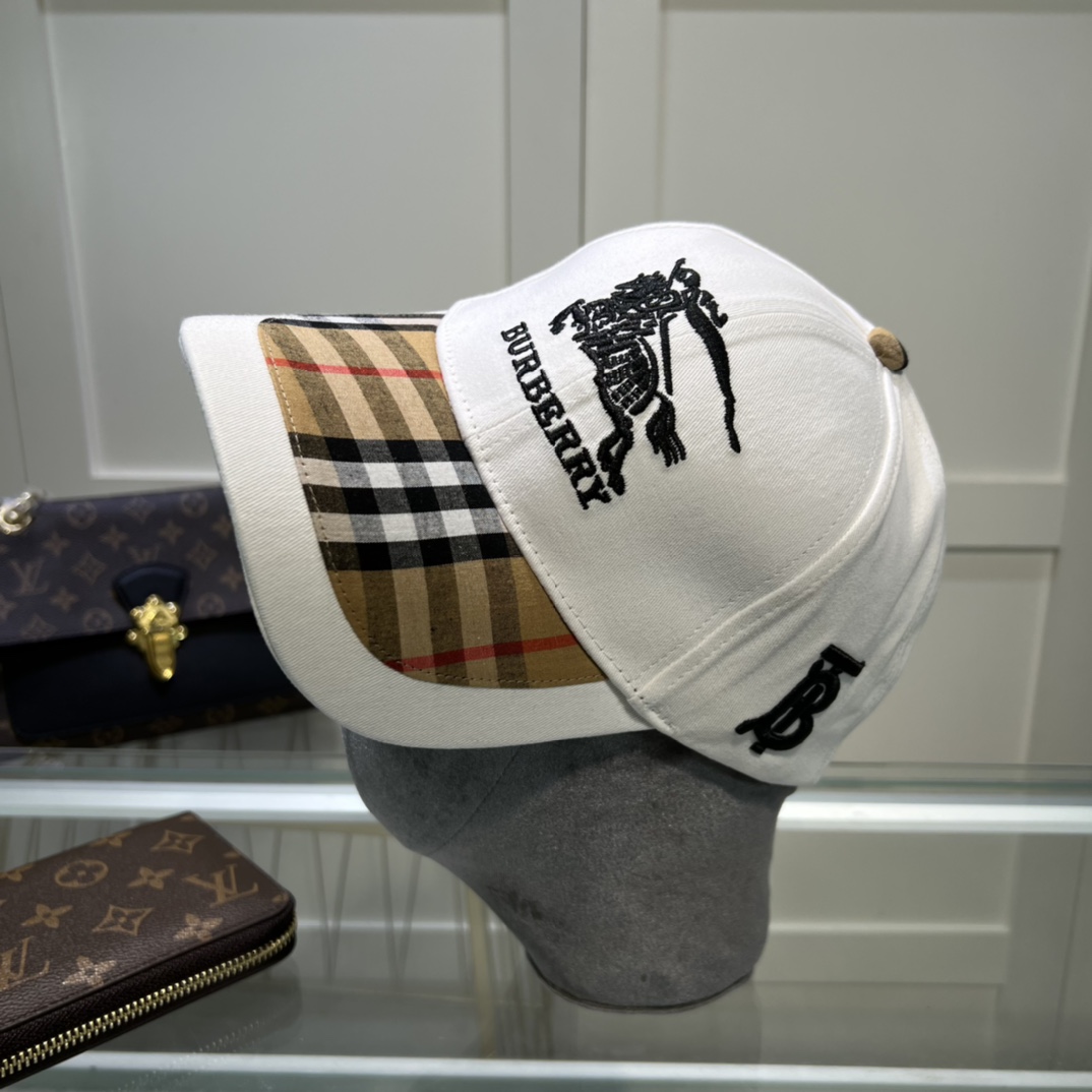 Burberry Monogram Motif Icon Stripe Cotton Baseball Cap White