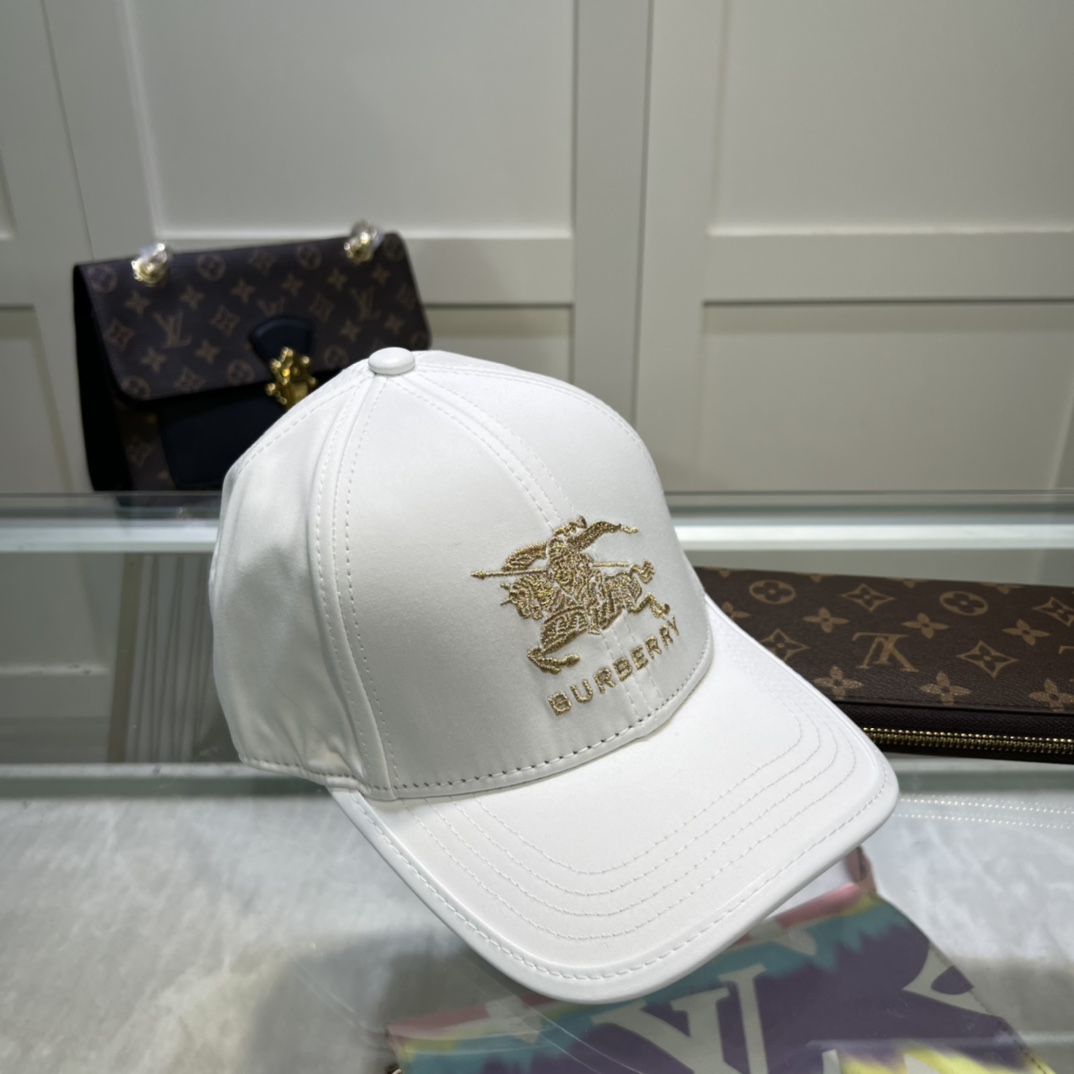 Burberry Monogram Motif Icon Stripe Cotton Baseball Cap White