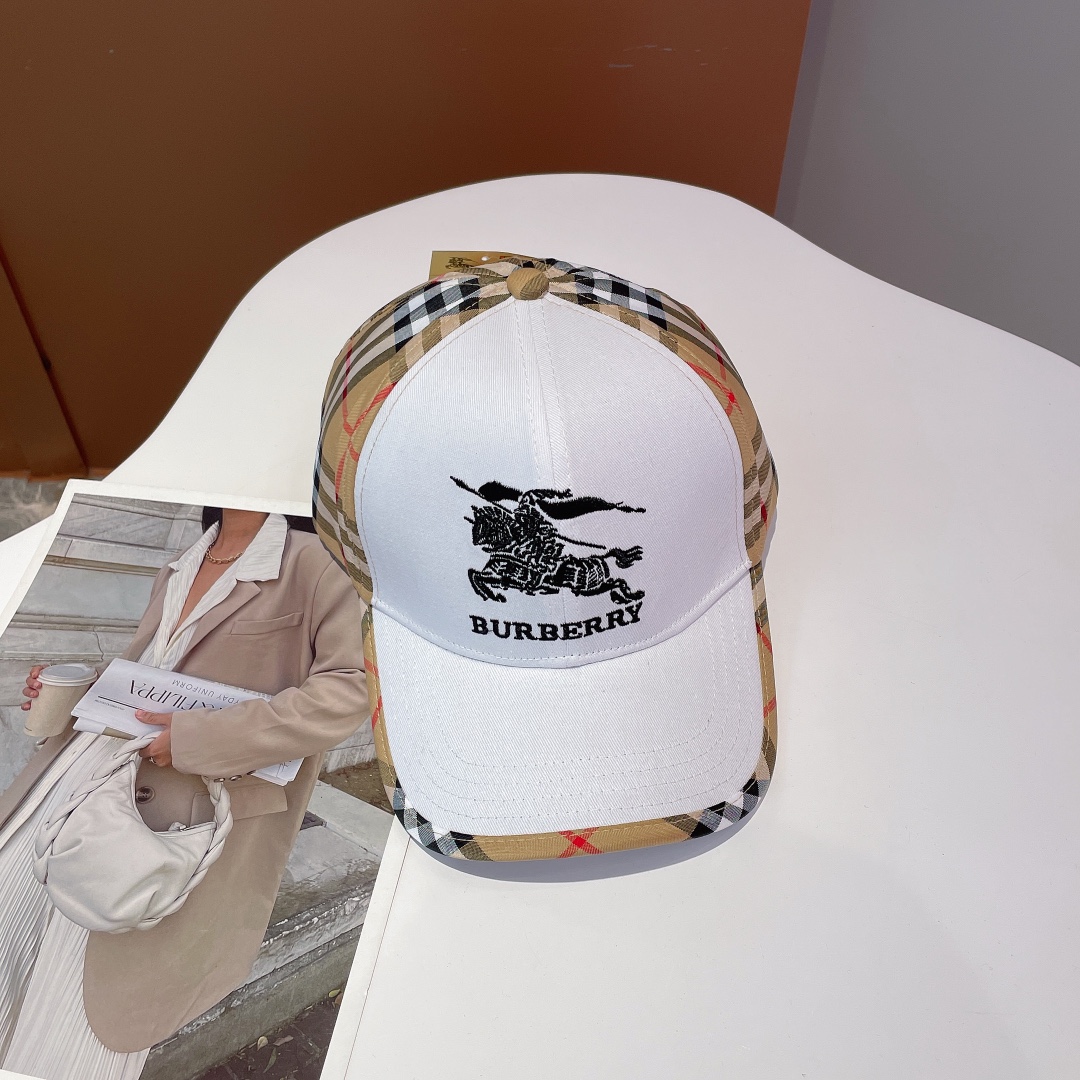 Burberry Monogram Motif Icon Stripe Cotton Baseball Cap White