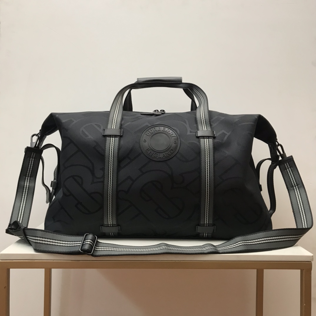 Burberry Monogram Recycled Polyester Jacquard Holdall Black For Men, Men’s Bags 19.7in/50cm