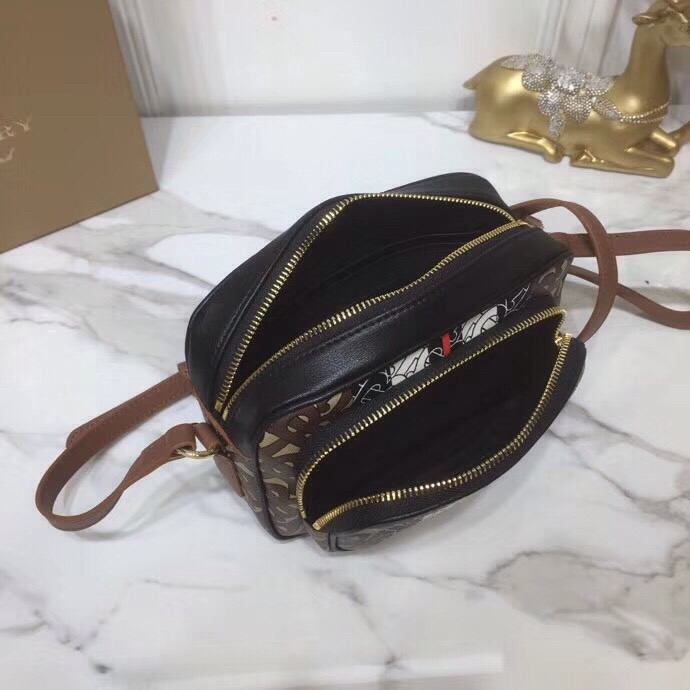 Burberry Monogram Stripe E-Canvas Camera Bag Bridle Brown For Women, Women’s Bags 19.5cm/7.7cm