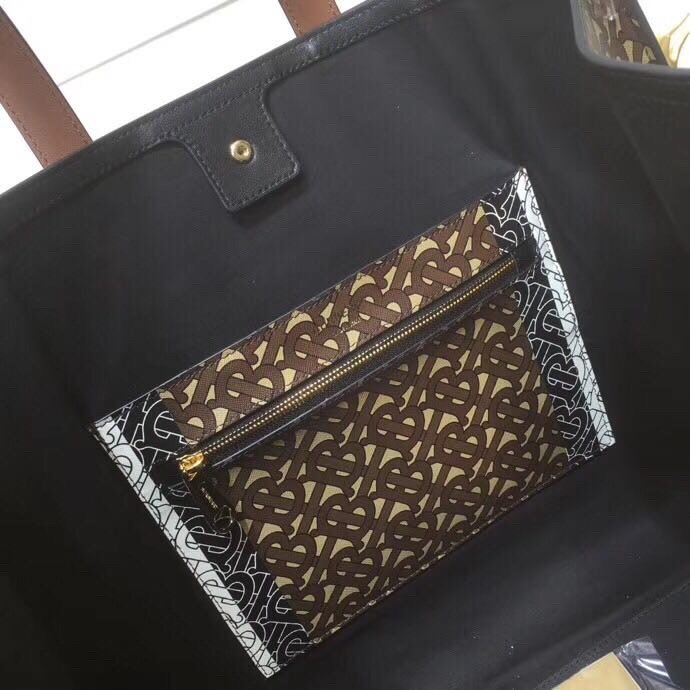 Burberry Monogram Stripe E-Canvas Portrait Tote Bag Bridle Brown For Women, Women’s Bags 15.7in/34cm