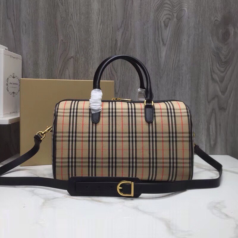 Burberry Small 1983 Check Link Bowling Bag Black/Brown For Women, Women’s Bags 9.1in/23cm