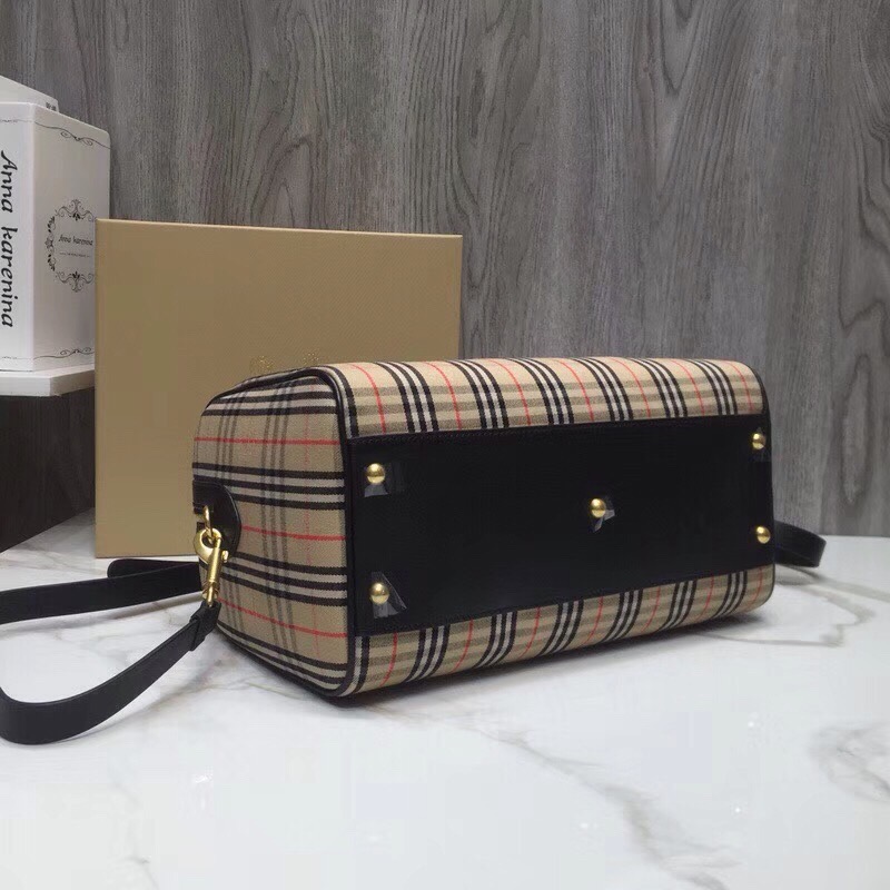 Burberry Small 1983 Check Link Bowling Bag Black/Brown For Women, Women’s Bags 9.1in/23cm