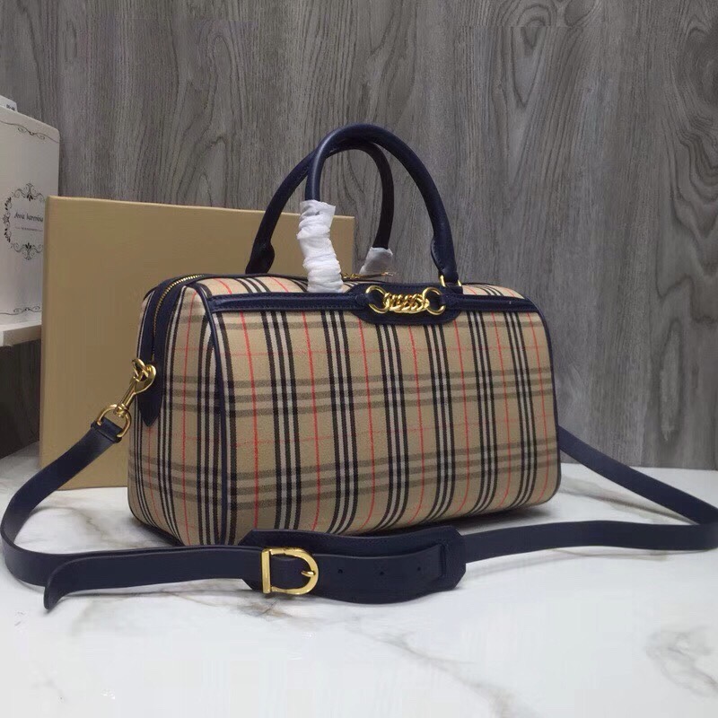 Burberry Small 1983 Check Link Bowling Bag Blue/Brown For Women, Women’s Bags 9.1in/23cm