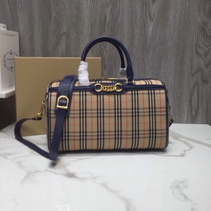 Burberry Small 1983 Check Link Bowling Bag Blue/Brown For Women, Women’s Bags 9.1in/23cm