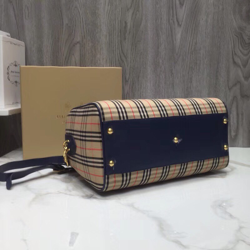 Burberry Small 1983 Check Link Bowling Bag Blue/Brown For Women, Women’s Bags 9.1in/23cm