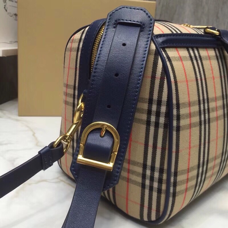 Burberry Small 1983 Check Link Bowling Bag Blue/Brown For Women, Women’s Bags 9.1in/23cm