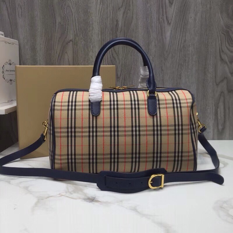 Burberry Small 1983 Check Link Bowling Bag Blue/Brown For Women, Women’s Bags 9.1in/23cm