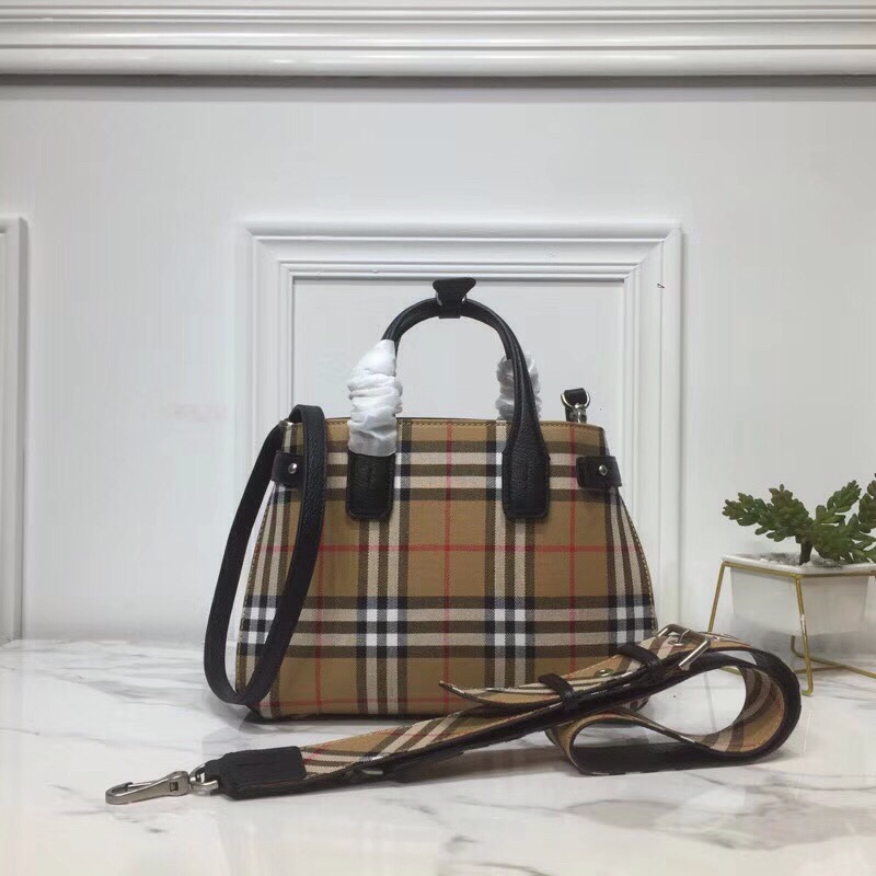 Burberry Small Banner Vintage Check And Tote Black For Women, Women’s Bags 10.5in/26cm