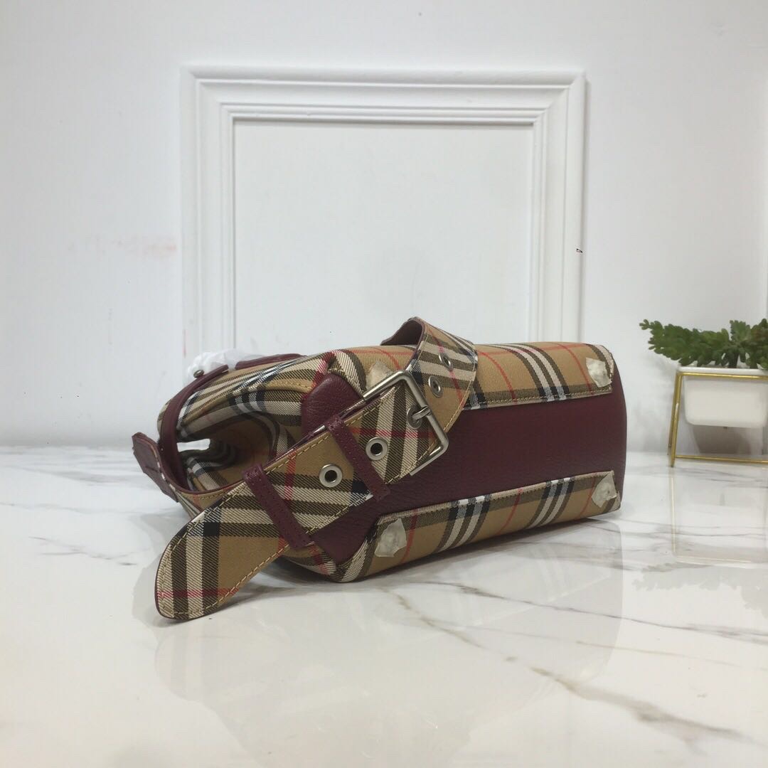 Burberry Small Banner Vintage Check And Tote Purple For Women, Women’s Bags 10.5in/26cm