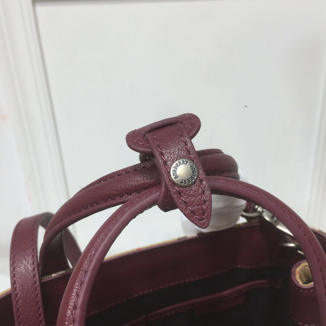 Burberry Small Banner Vintage Check And Tote Purple For Women, Women’s Bags 10.5in/26cm