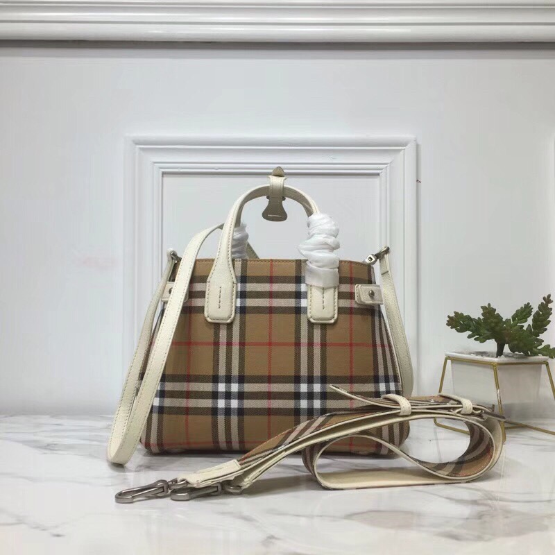 Burberry Small Banner Vintage Check And Tote White For Women, Women’s Bags 10.5in/26cm
