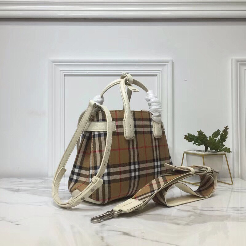 Burberry Small Banner Vintage Check And Tote White For Women, Women’s Bags 10.5in/26cm