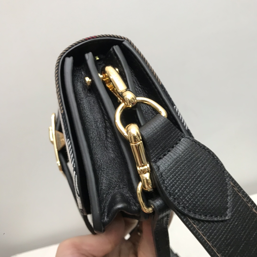 Burberry Small Bridle House Check And Buckle Crossbody Black For Women, Women’s Bags 7.8in/20cm