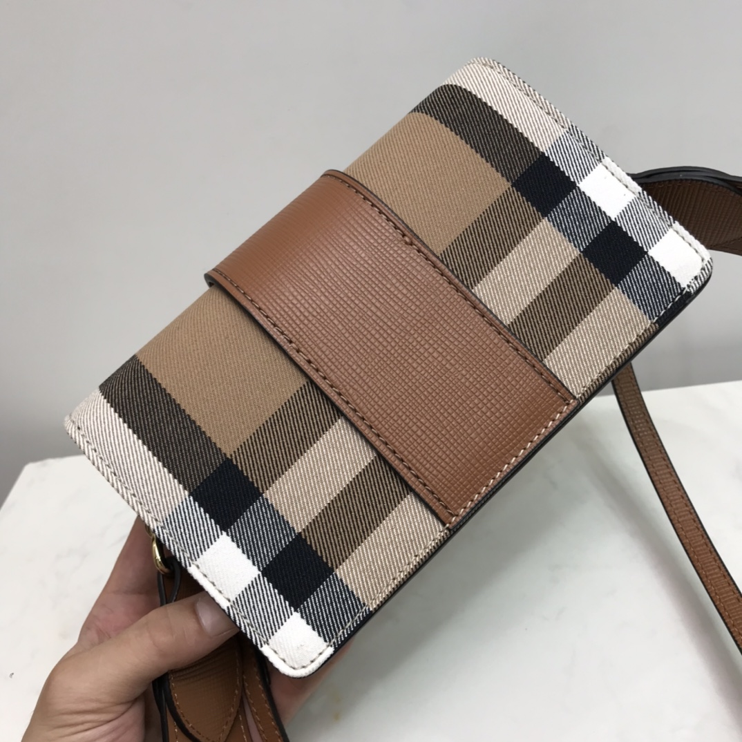 Burberry Small Bridle House Check And Buckle Crossbody Brown For Women, Women’s Bags 7.8in/20cm