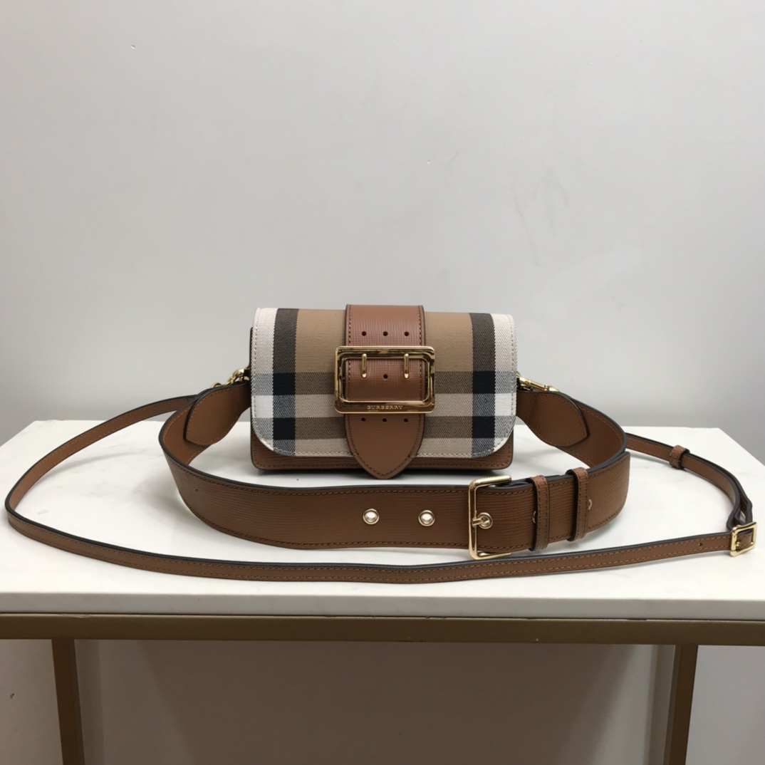 Burberry Small Bridle House Check And Buckle Crossbody Brown For Women, Women’s Bags 7.8in/20cm
