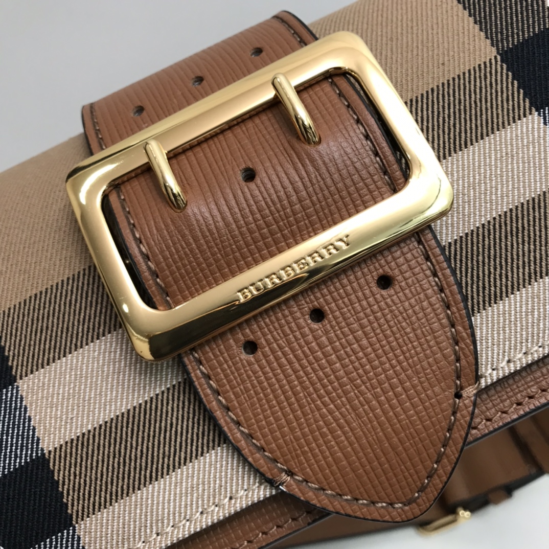 Burberry Small Bridle House Check And Buckle Crossbody Brown For Women, Women’s Bags 7.8in/20cm