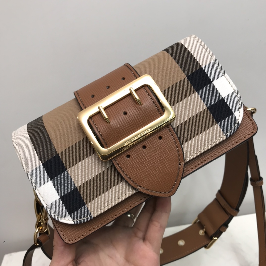 Burberry Small Bridle House Check And Buckle Crossbody Brown For Women, Women’s Bags 7.8in/20cm