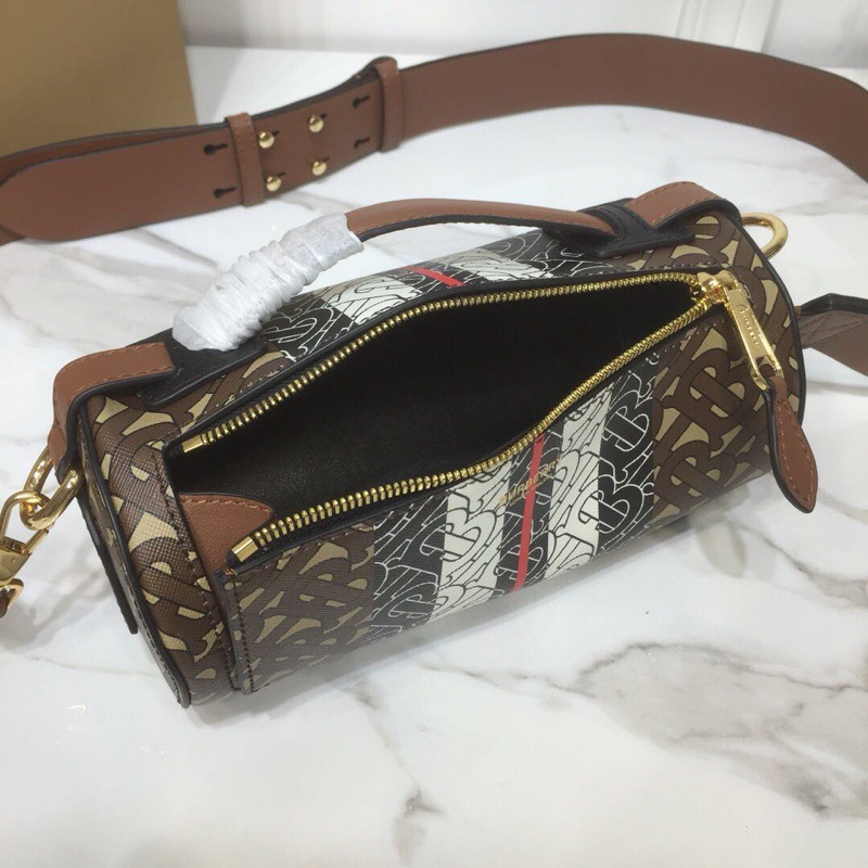 Burberry The Monogram Stripe E-canvas Barrel Bag For Women, Women’s Bags 8.3in/21cm