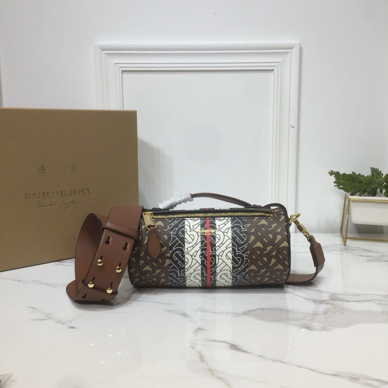 Burberry The Monogram Stripe E-canvas Barrel Bag For Women, Women’s Bags 8.3in/21cm