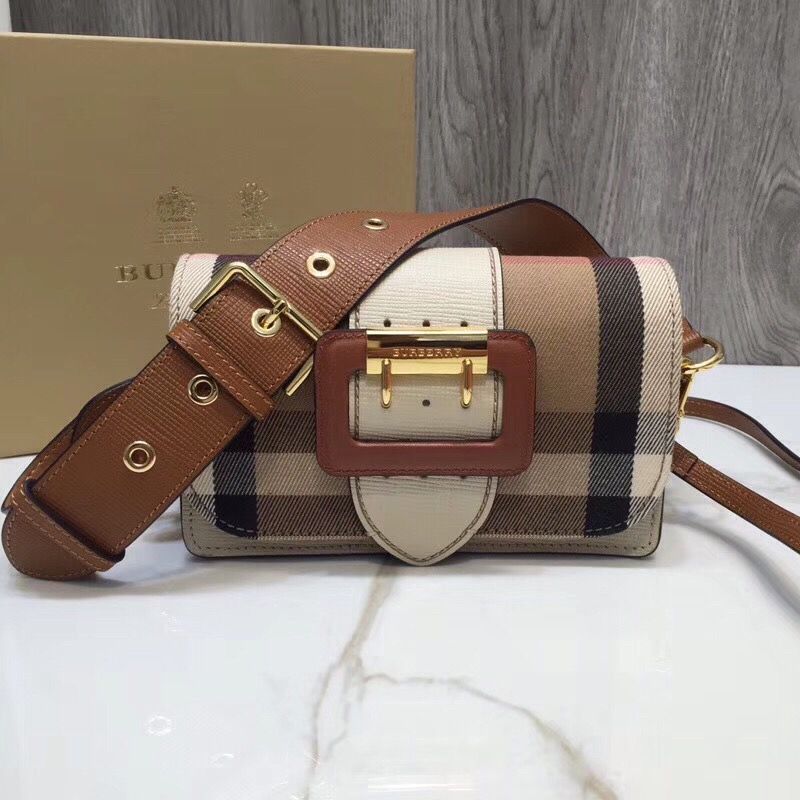 Burberry The Small Buckle Bag In House Check Beige For Women, Women’s Bags 7.5in/19cm