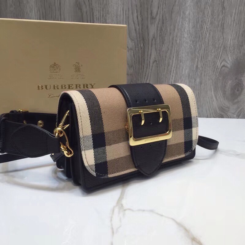 Burberry The Small Buckle Bag In House Check Black For Women, Women’s Bags 7.5in/19cm