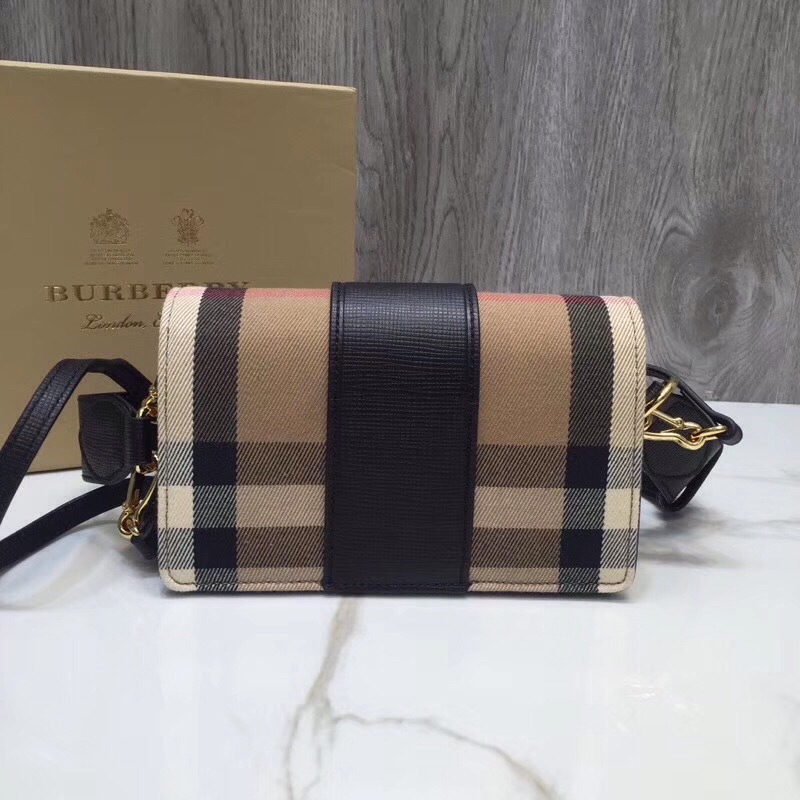 Burberry The Small Buckle Bag In House Check Black For Women, Women’s Bags 7.5in/19cm