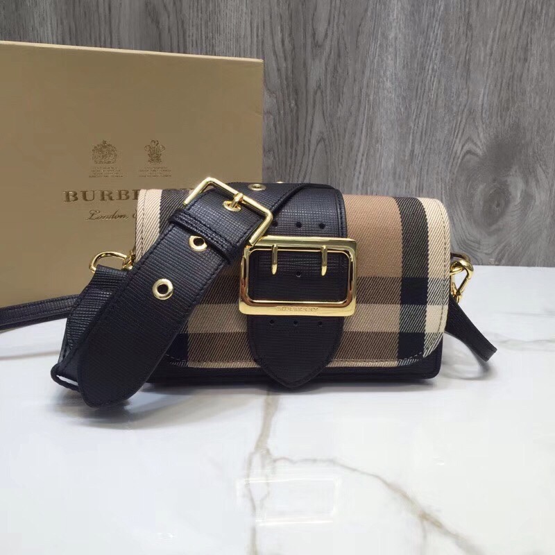 Burberry The Small Buckle Bag In House Check Black For Women, Women’s Bags 7.5in/19cm