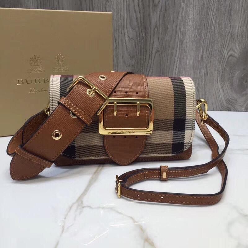 Burberry The Small Buckle Bag In House Check Brown For Women, Women’s Bags 7.5in/19cm