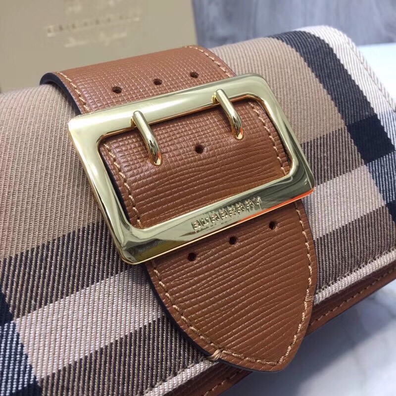 Burberry The Small Buckle Bag In House Check Brown For Women, Women’s Bags 7.5in/19cm