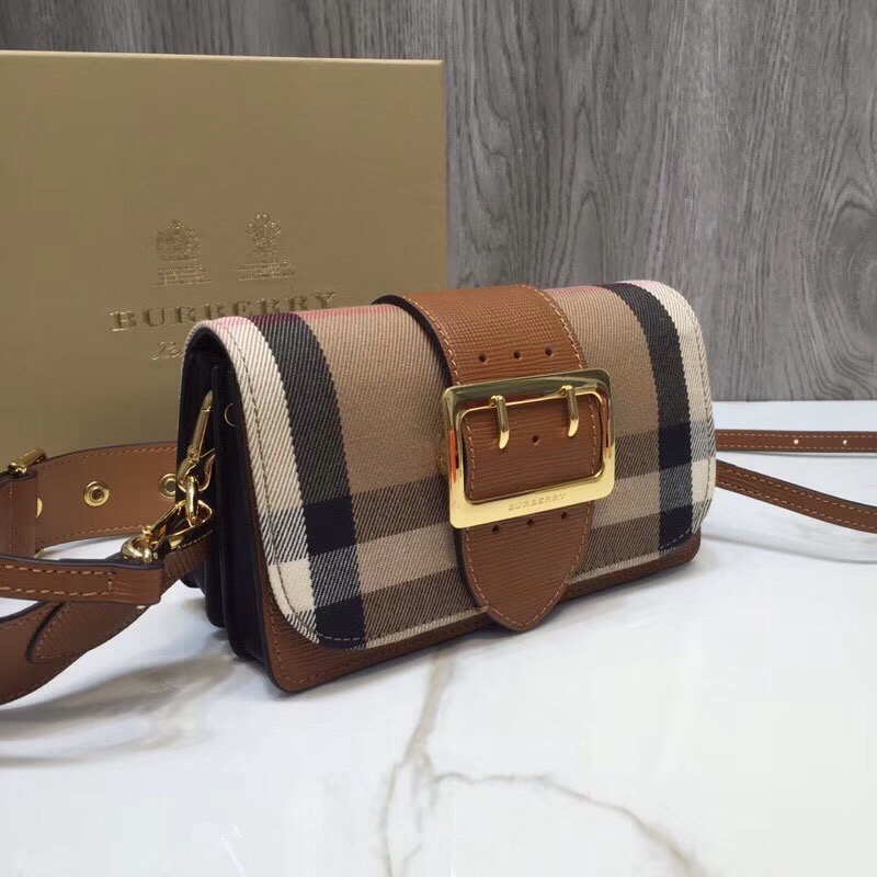 Burberry The Small Buckle Bag In House Check Brown For Women, Women’s Bags 7.5in/19cm