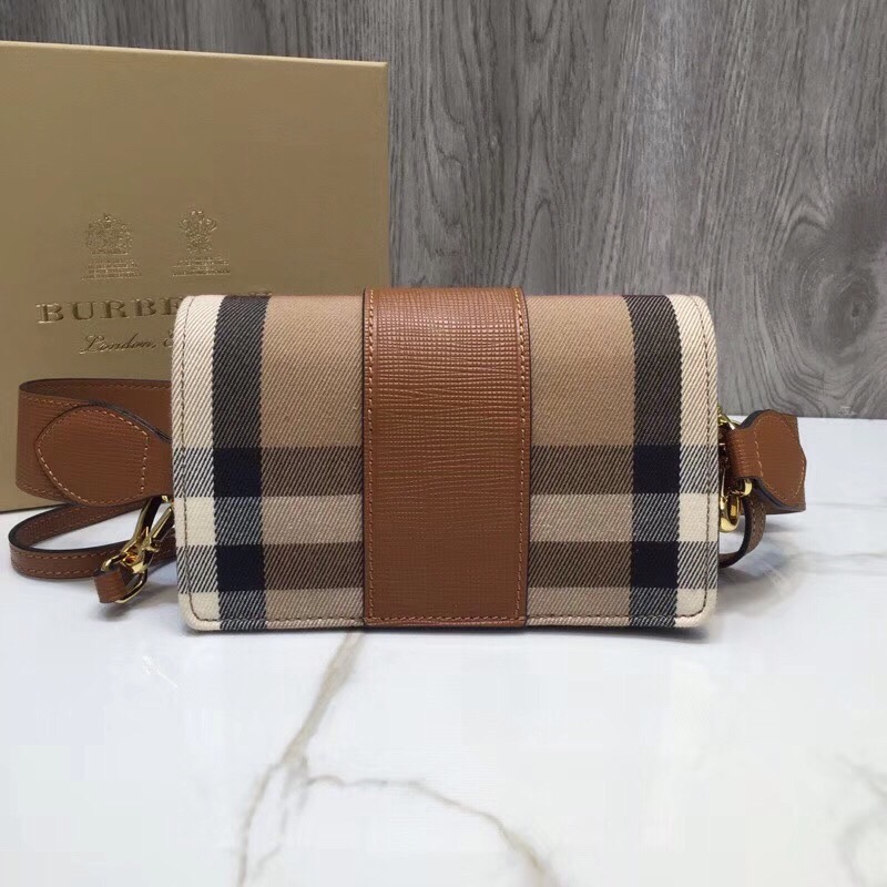 Burberry The Small Buckle Bag In House Check Brown For Women, Women’s Bags 7.5in/19cm