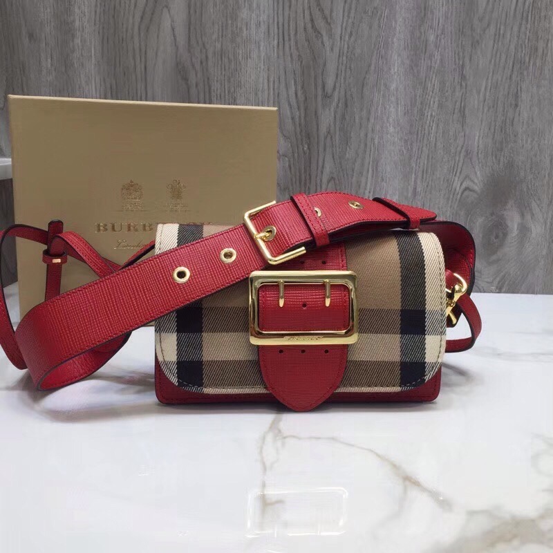 Burberry The Small Buckle Bag In House Check Red For Women, Women’s Bags 7.5in/19cm