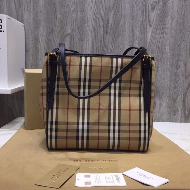 Burberry The Small Canter Horseferry Check Tote Black For Women, Women’s Bags 11.6in/29.5cm